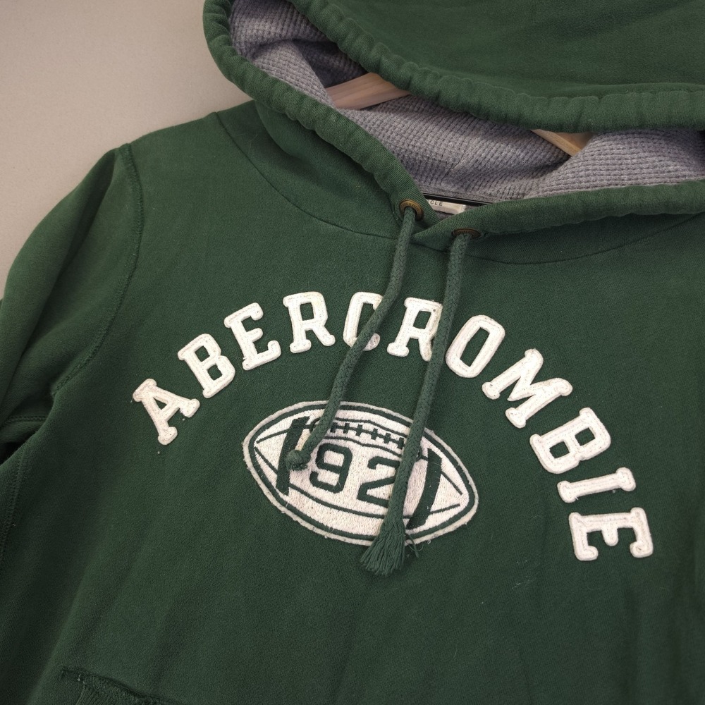 Abercrombie & Fitch Mens Hoodie Sz M Green Football 1892 Muscle Thermal Hood Y2K